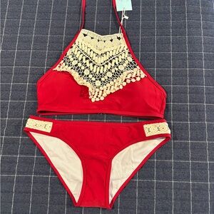 Cupshe Red and Cream Bikini Set for Chic Beach Style